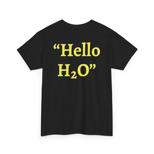 "Hello H₂O" Black Heavy Cotton Wholesometarian™ Tee Shirt with Hydration Hippo – Your Hydration Pillar