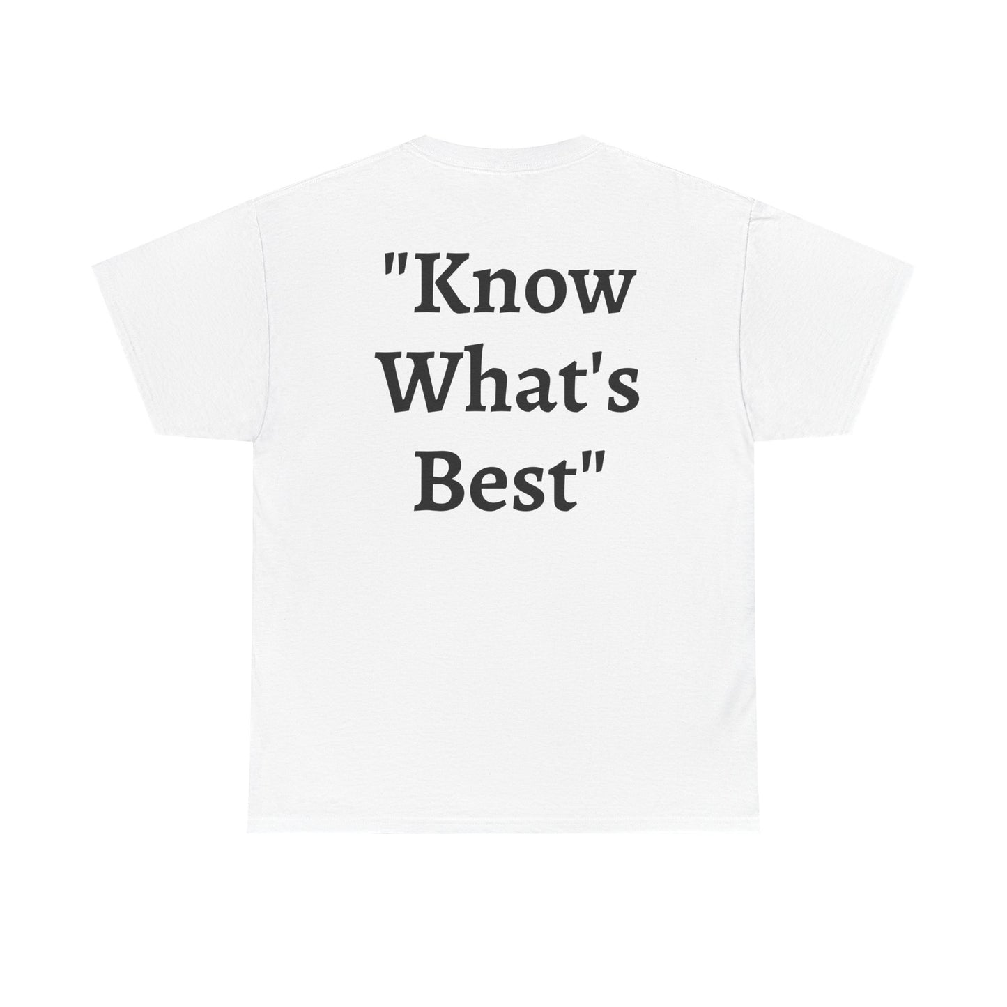 "Know What’s Best" White Heavy Cotton Wholesometarian™ Tee Shirt – With Nutty the Nutritional Nut – Your Knowledge Pillar
