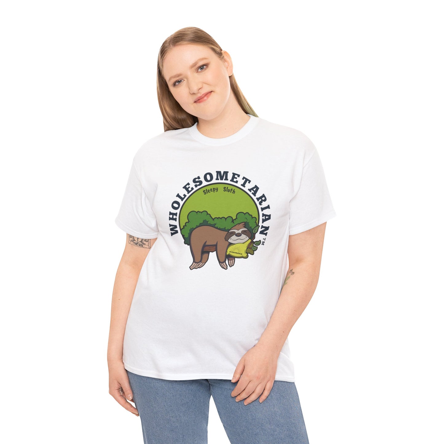 "I Wanna Rest"  White Heavy Cotton Wholesometarian™ Tee Shirt with Sleepy Sloth – Your Rest Pillar