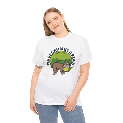 "I Wanna Rest"  White Heavy Cotton Wholesometarian™ Tee Shirt with Sleepy Sloth – Your Rest Pillar
