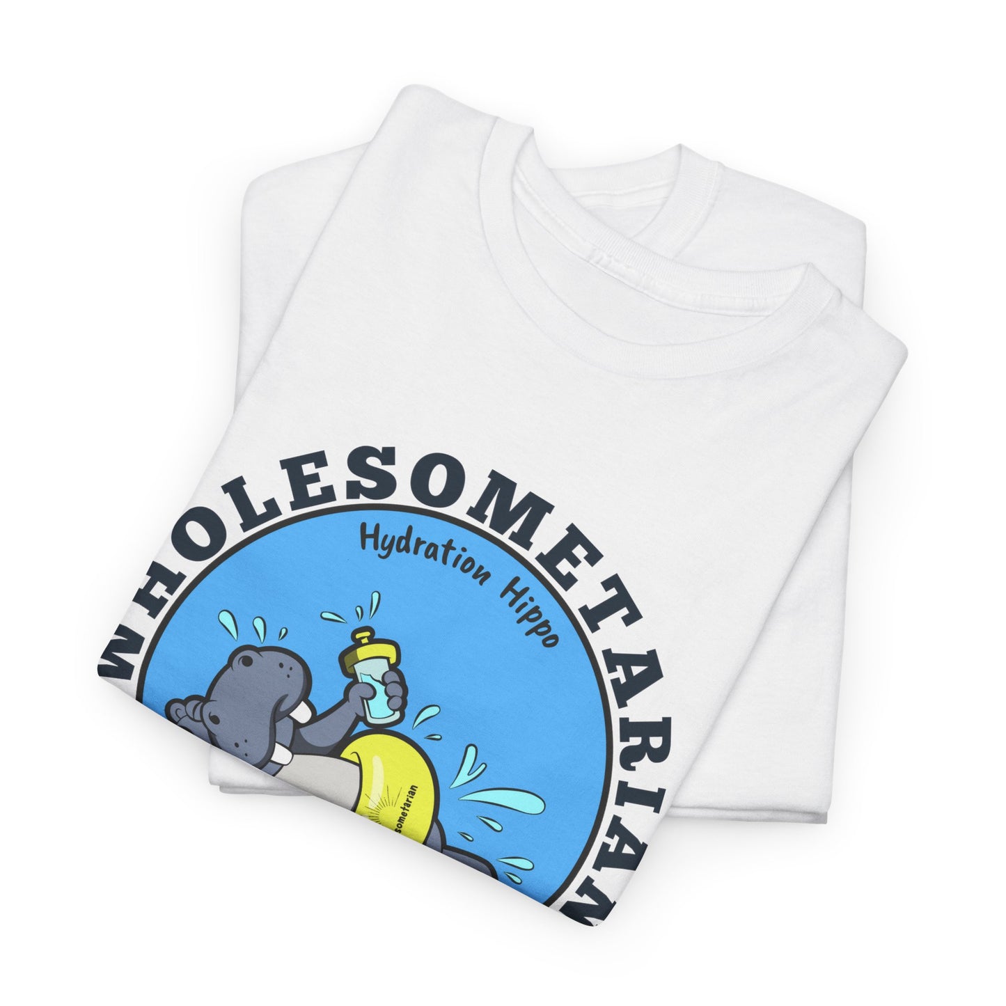 "Hello H2O" White Heavy Cotton Wholesometarian™ Tee Shirt with Hydration Hippo  - Hydration Pillar