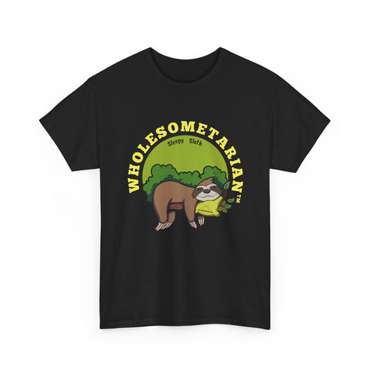 "I Wanna Rest" Black Wholesometarian™ Tee Shirt with Sleepy Sloth – Your Rest Pillar