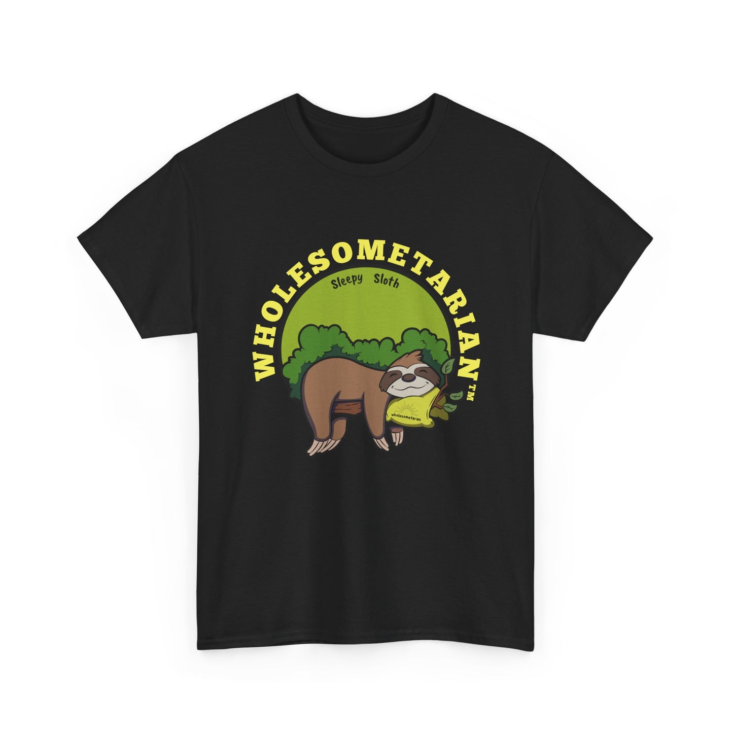 "I Wanna Rest" Black Wholesometarian™ Tee Shirt with Sleepy Sloth – Your Rest Pillar