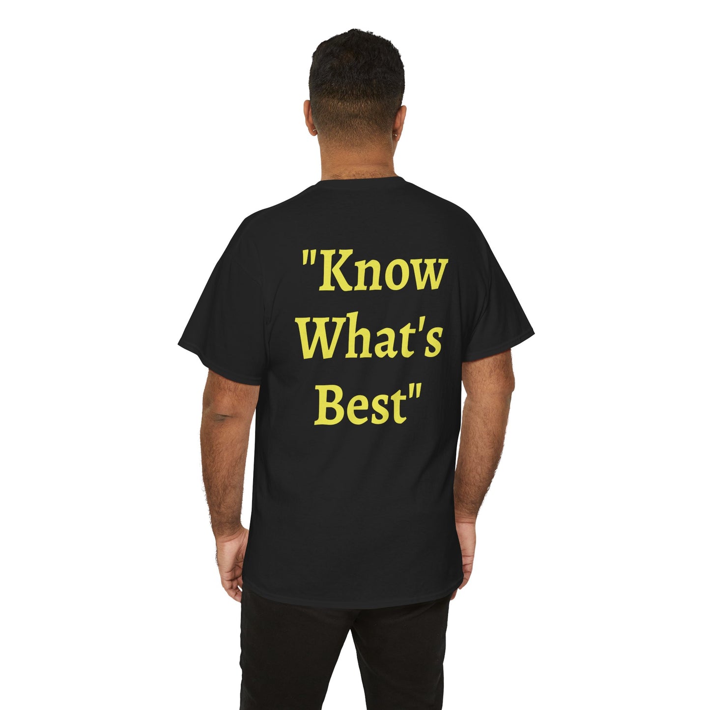 "Know What’s Best" Black Heavy Cotton Wholesometarian™ Tee Shirt w/ Nutty the Nutritional Nut – Your Knowledge Pillar