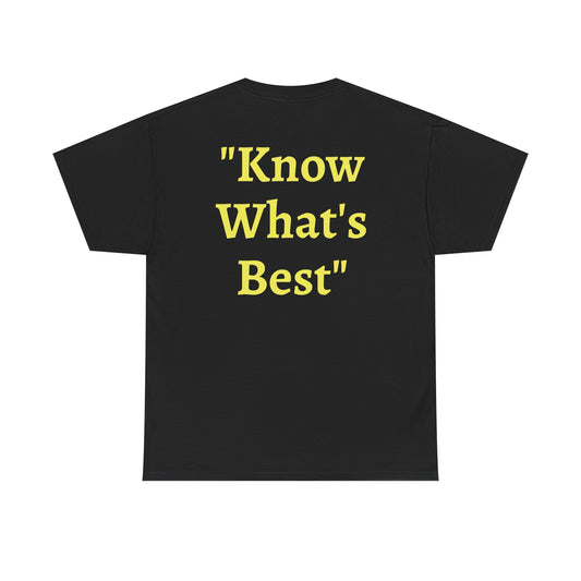 "Know What’s Best" Black Heavy Cotton Wholesometarian™ Tee Shirt w/ Nutty the Nutritional Nut – Your Knowledge Pillar