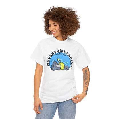 "Hello H2O" White Heavy Cotton Wholesometarian™ Tee Shirt with Hydration Hippo  - Hydration Pillar