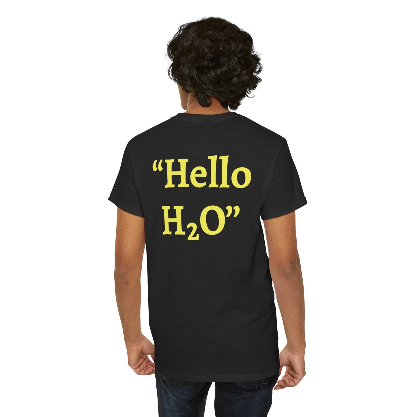 "Hello H₂O" Black Heavy Cotton Wholesometarian™ Tee Shirt with Hydration Hippo – Your Hydration Pillar