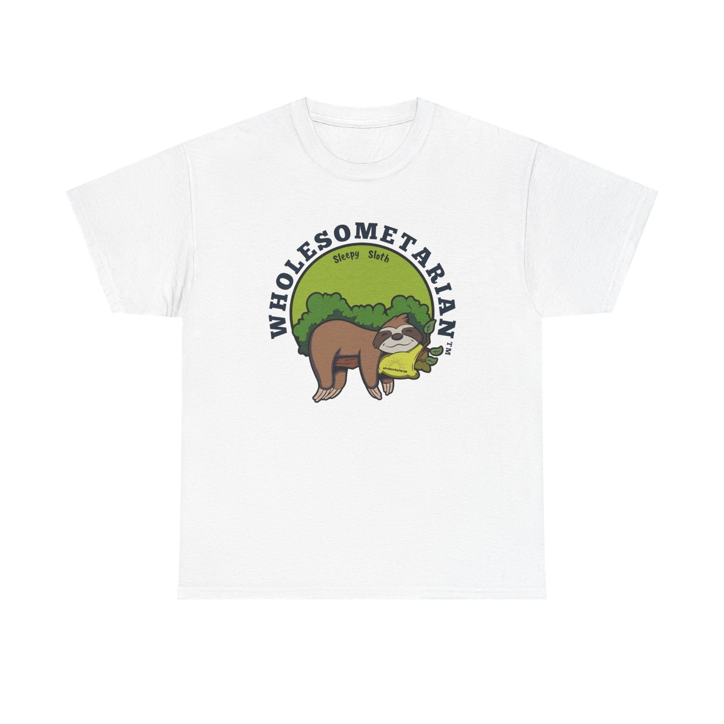 "I Wanna Rest"  White Heavy Cotton Wholesometarian™ Tee Shirt with Sleepy Sloth – Your Rest Pillar