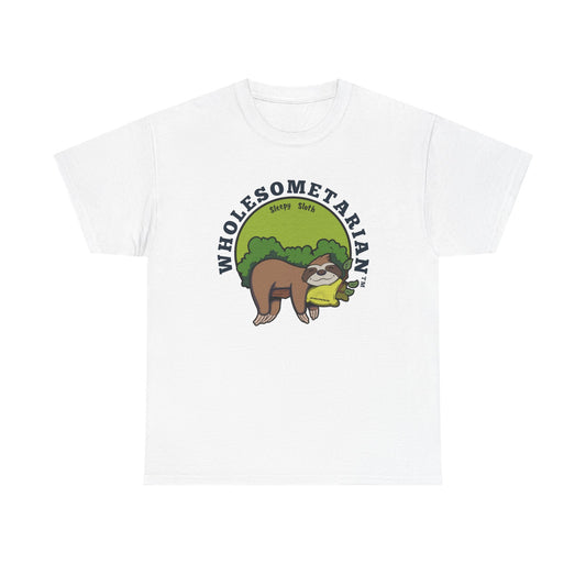 "I Wanna Rest"  White Heavy Cotton Wholesometarian™ Tee Shirt with Sleepy Sloth – Your Rest Pillar