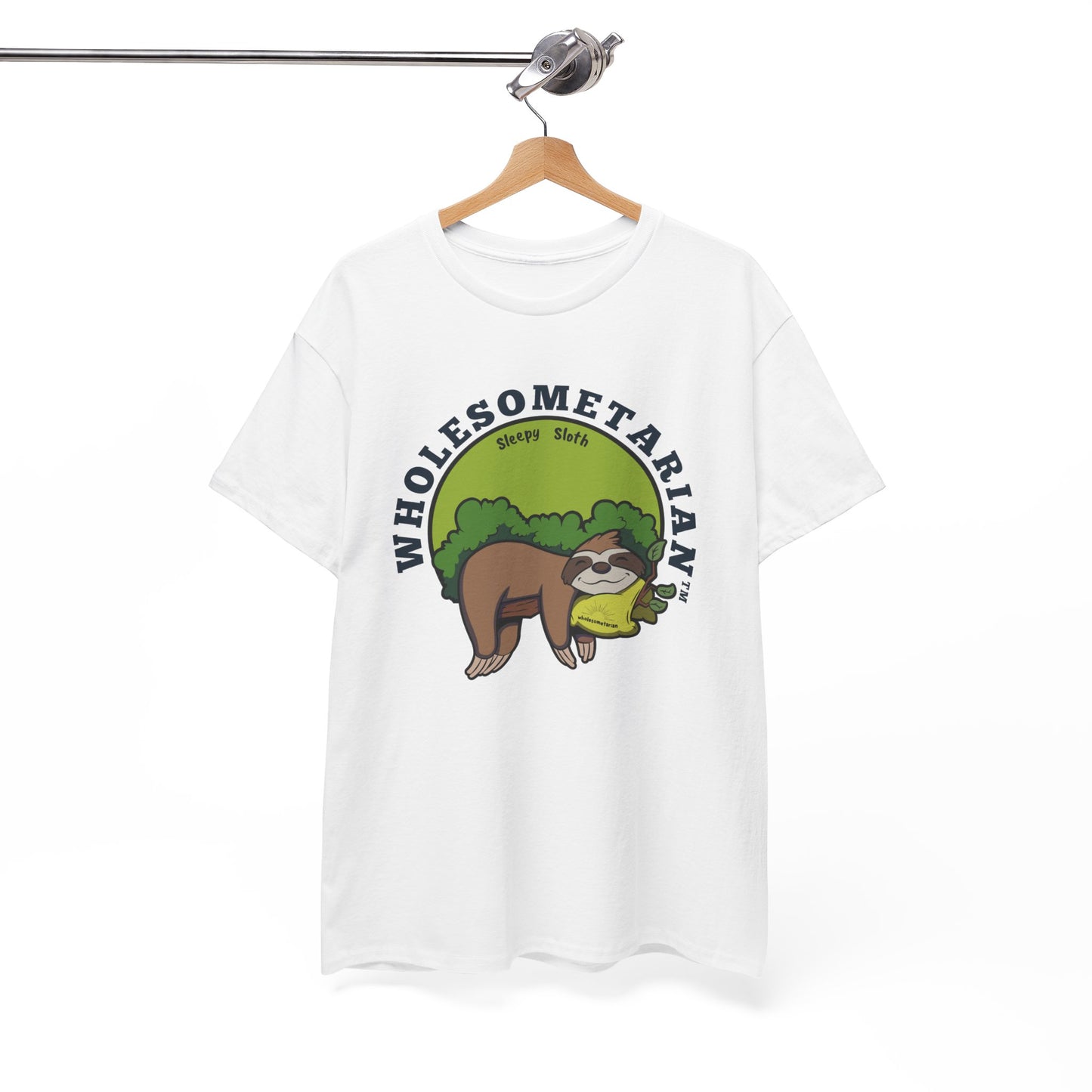 "I Wanna Rest"  White Heavy Cotton Wholesometarian™ Tee Shirt with Sleepy Sloth – Your Rest Pillar